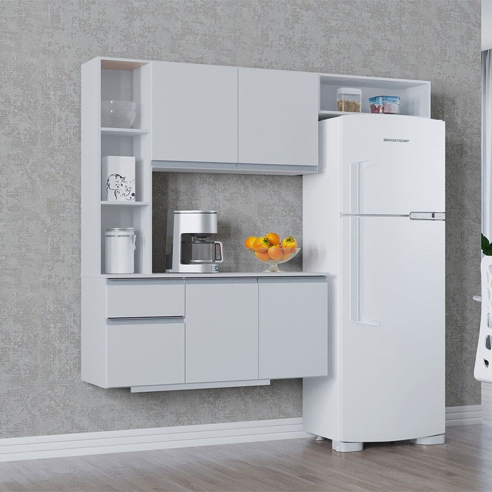 Kit Cozinha Suspensa Com Balcão 163cm Poquema Móveis