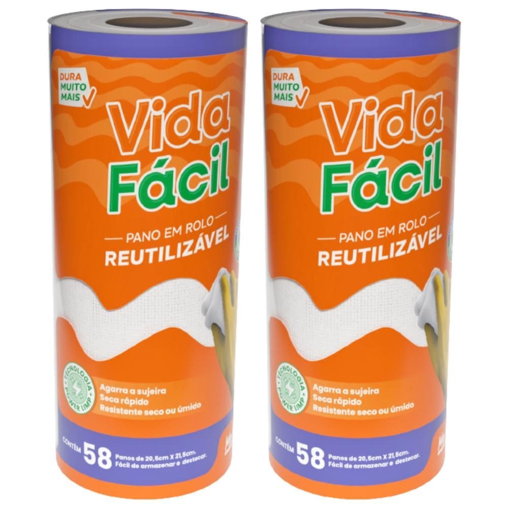 Kit 2 Rolos de Pano Para Limpeza Reutilizável Branco 20x21 Rolo Com 58 Unidades Lavável Panix Medix