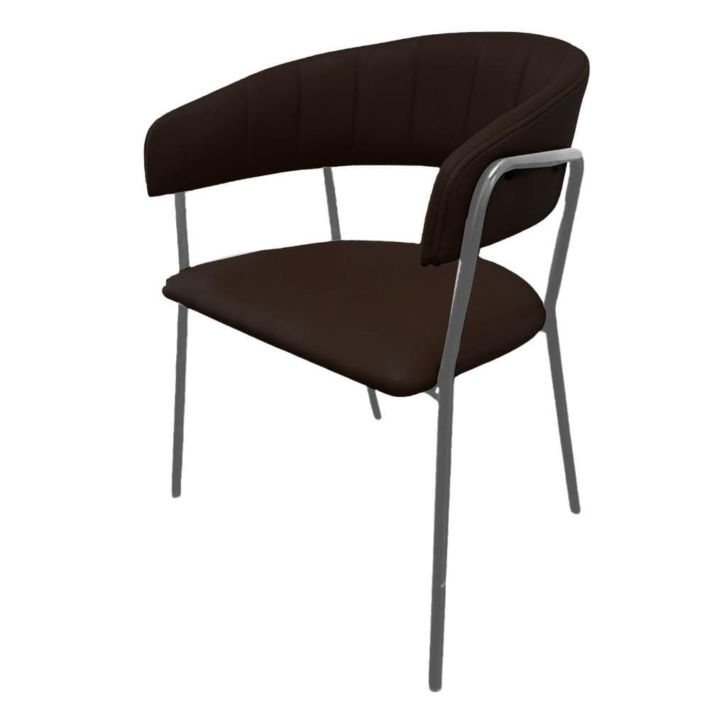 Cadeira com Braços Maraú PSG Móveis Estofada Courrissimo Café com Base Aço Prata