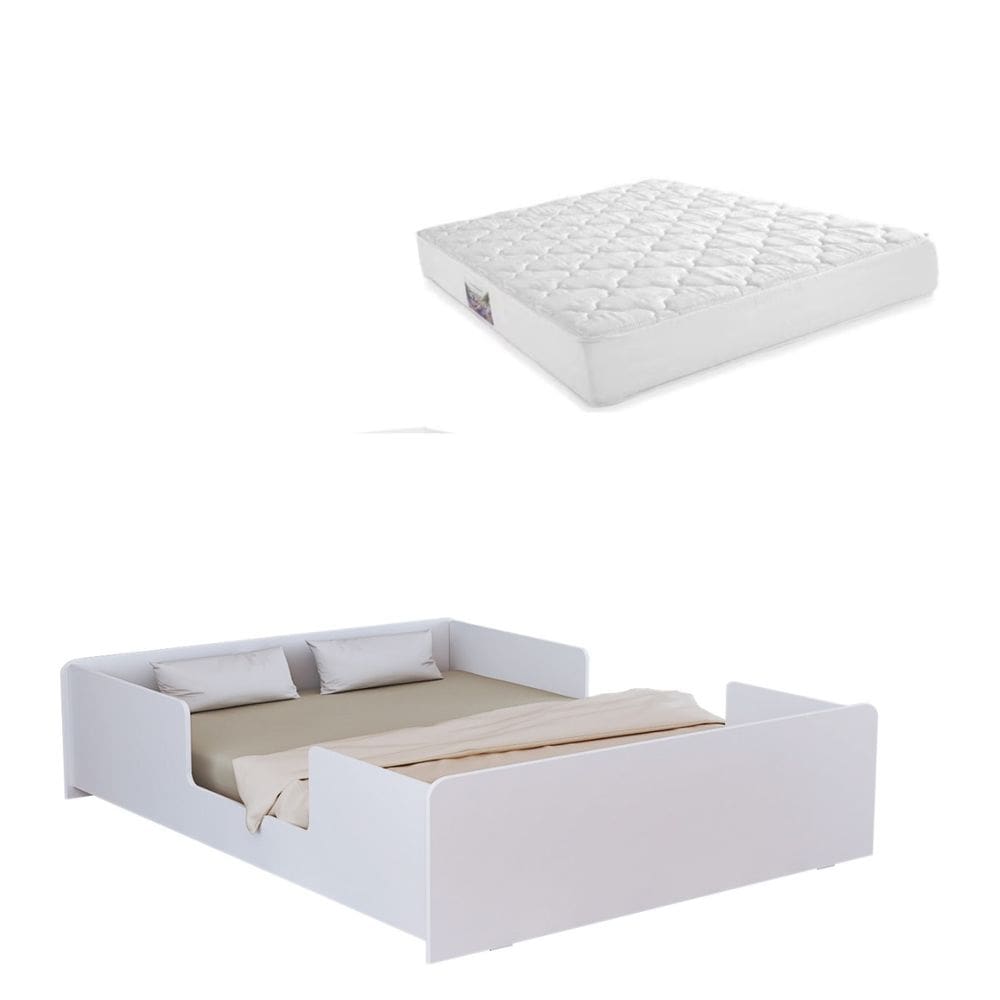 Cama Casal Montessori Para Quarto Infantil Com Proteção Lateral E Colchão