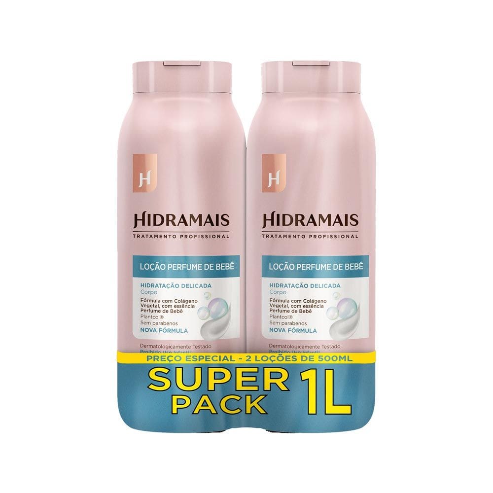 Loção Hidramais Perfume de Bebê Hidratação Delicada Corpo 2 Loções 500ml Cada