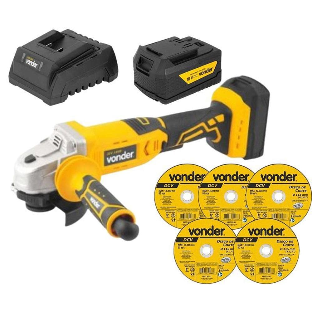 Esmerilhadeira 4.1/2 Vonder 1 Bat 4.0Ah Iev 1808 + 5 Disc