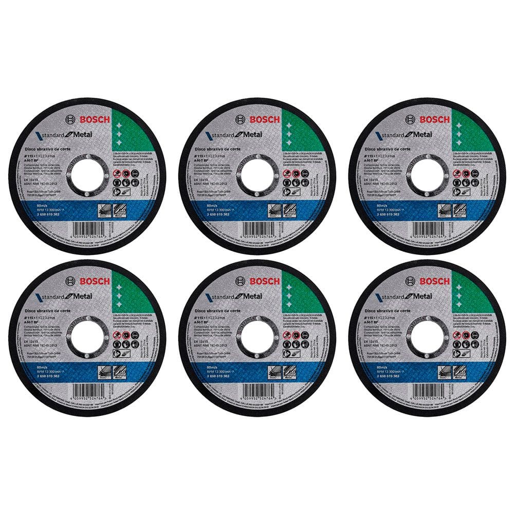 Kit 06 Discos de Corte para Esmerilhadeira Inox 4.1/2 7/8 Standard Reto Profissional - Bosch