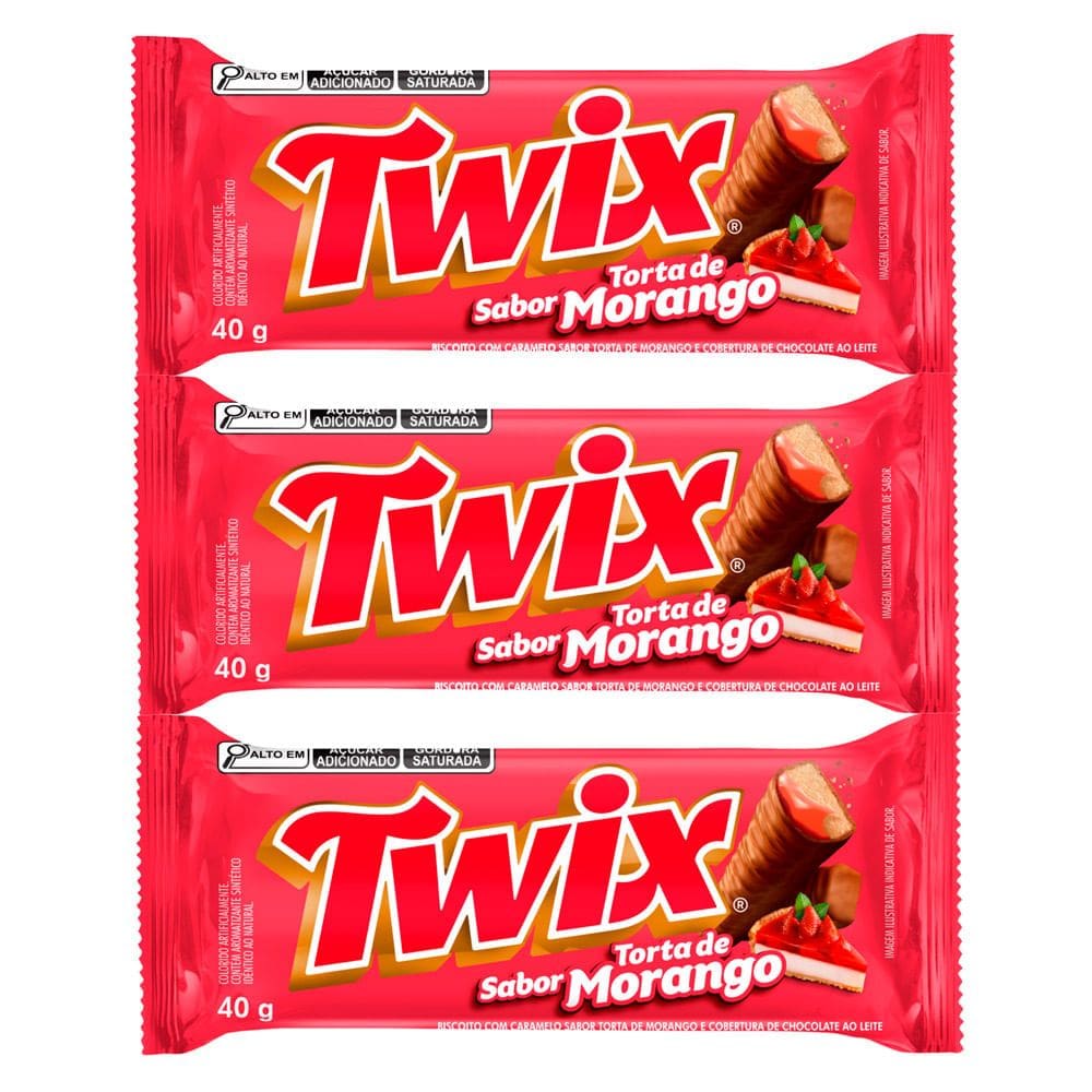 Kit 3 Chocolate Twix Torta de Morango 40g