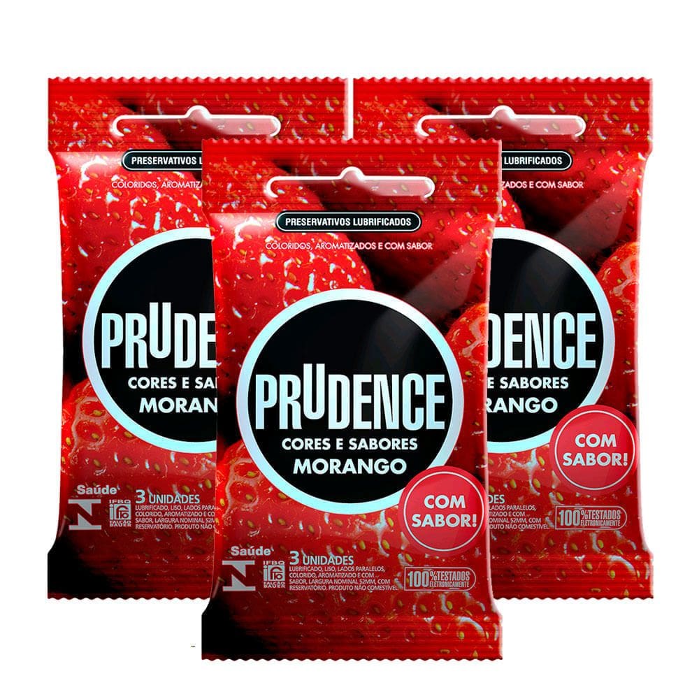 Kit 3 Preservativo Prudence Cores e Sabores Morango 3 Unidades
