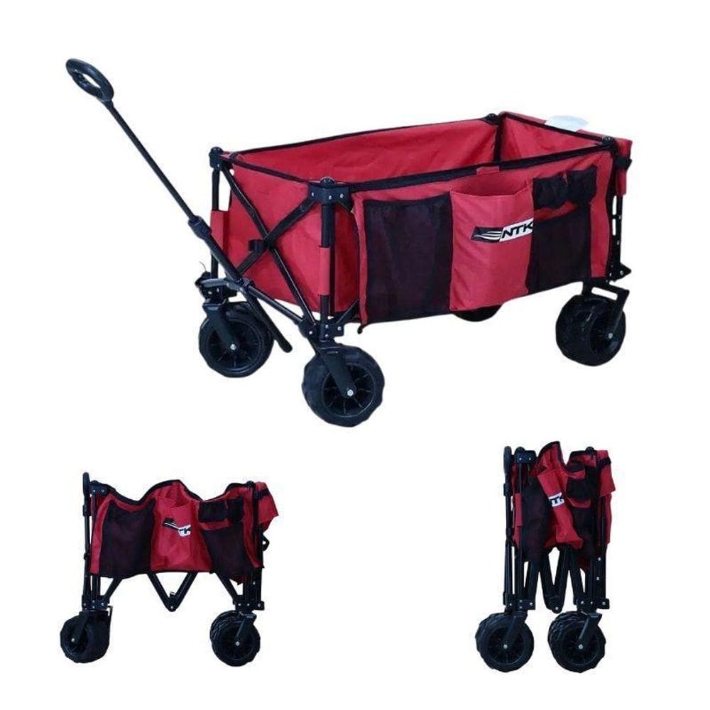 Carrinho De Carga Vermelho Dobrável Multiuso Compras 80 Kg