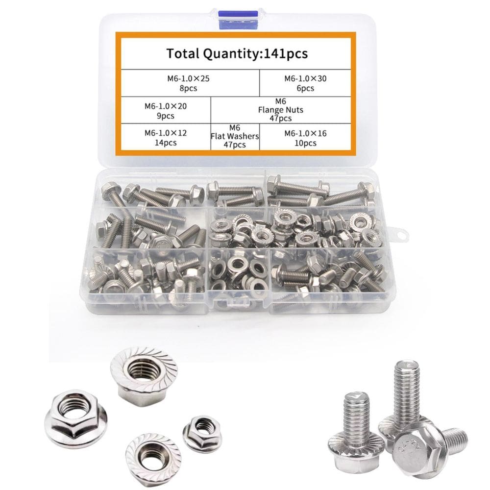 Kit 141 Parafusos Porcas Sextavados Flange Flangeado Inox M6
