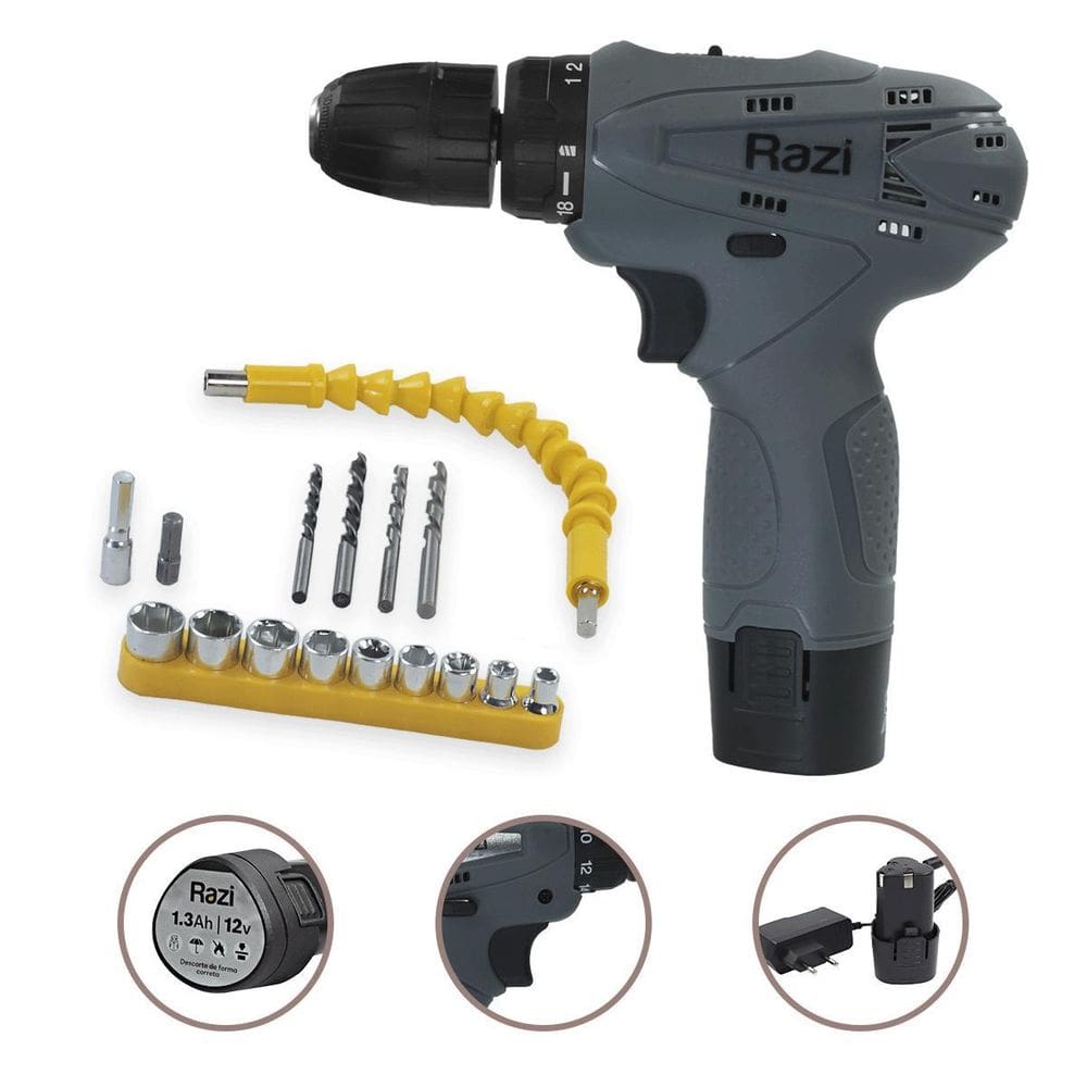 Furadeira Parafusadeira Portátil 22 Acessórios 12V Bivolt