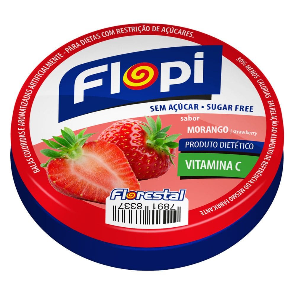 Balas Flopi Diet Sabor Morango com Vitamina C 40g