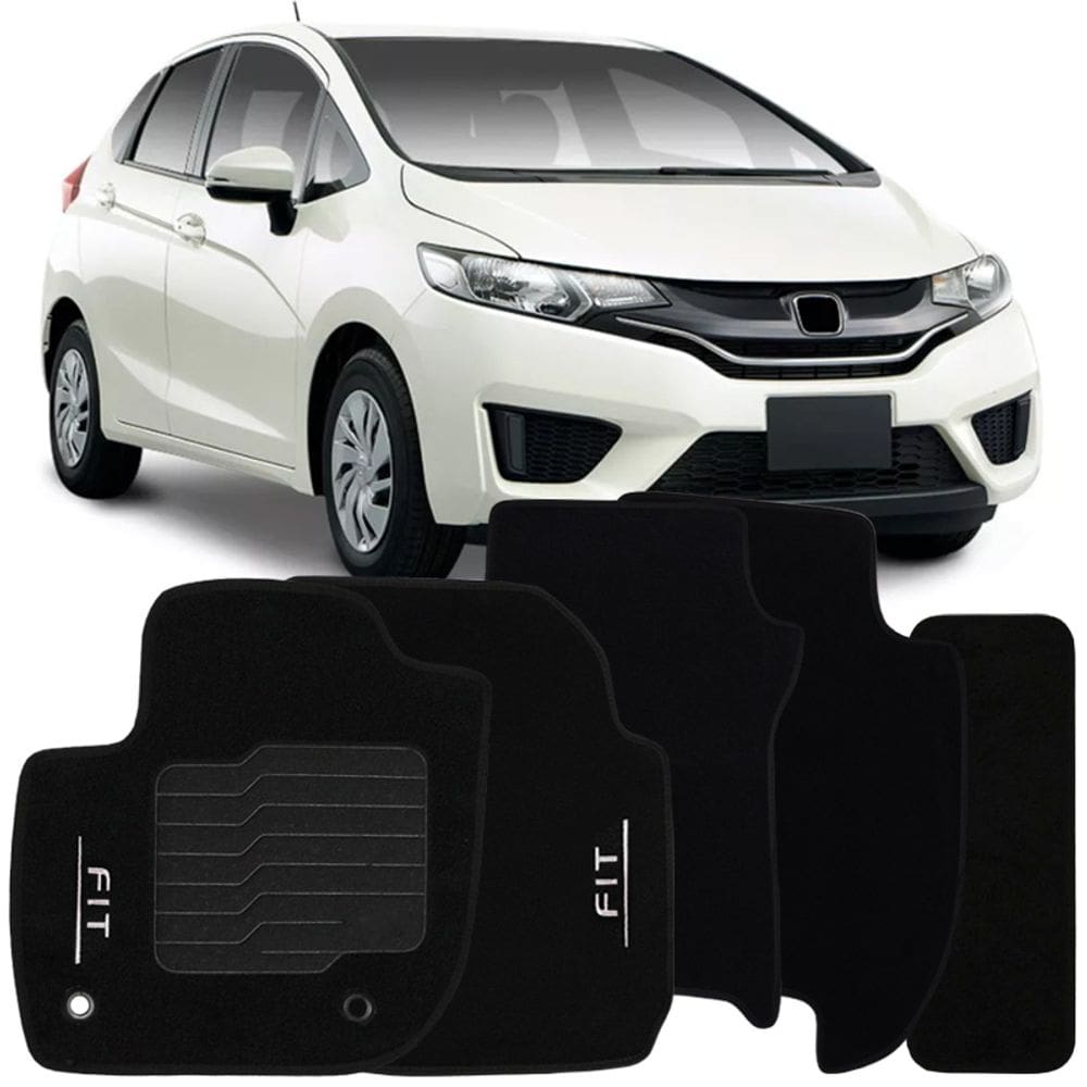 Jogo de Tapete Automotivo Carpete New Fit 2015 à 2018 Soft Logo Bordado Preto 5 Peças