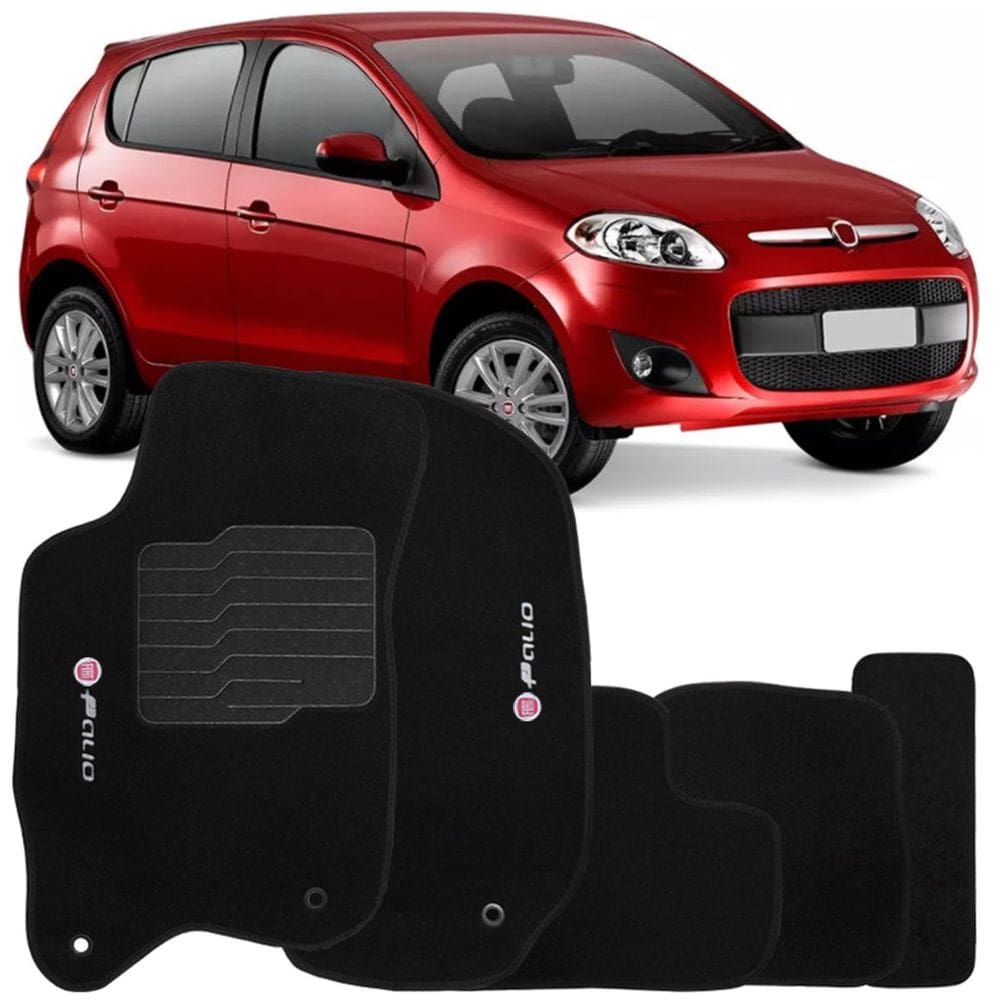 Jogo de Tapete Automotivo Carpete Fiat Novo Palio 2012 à 2018 Soft Logo Bordado 5 Peças