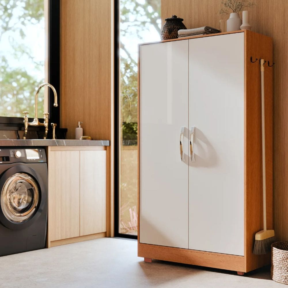 Armário Multiuso De Lavanderia Com Espaço Para Produtos De Limpeza e Porta Vassouras