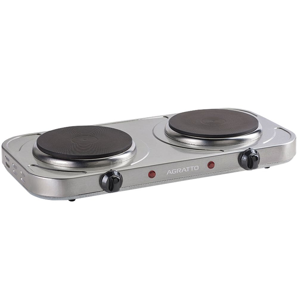 Fogão Fogareiro Elétrico Portátil 2 Bocas 2000W de Mesa Camping Temperatura Regulável 110V Agratto
