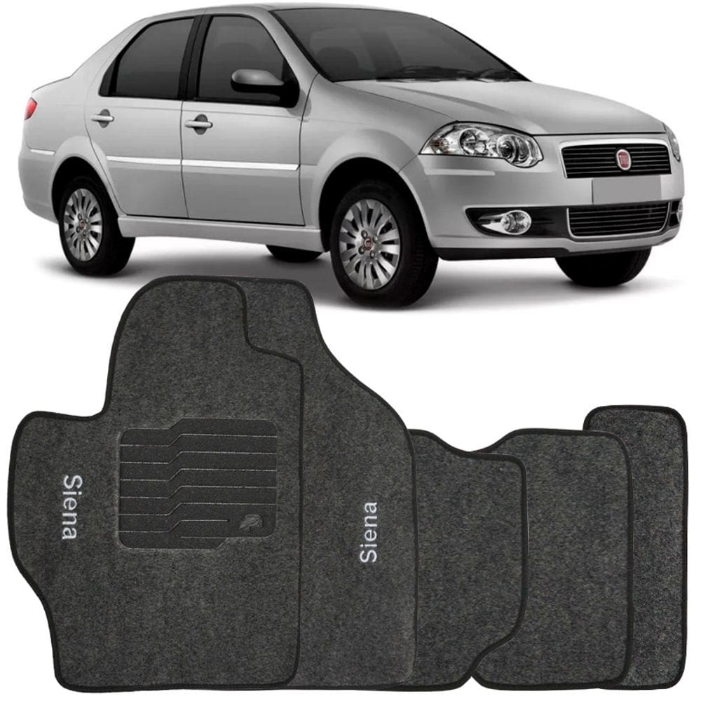 Jogo de Tapete Automotivo Carpete Fiat Siena 2001 à 2012 Soft Logo Bordado 5 Peças