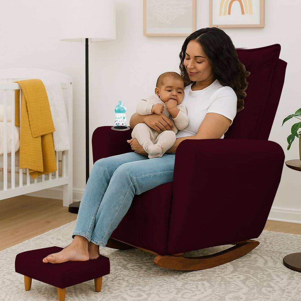 Poltrona Cadeira de Amamentação Balanço e Puff Ternura Bordo
