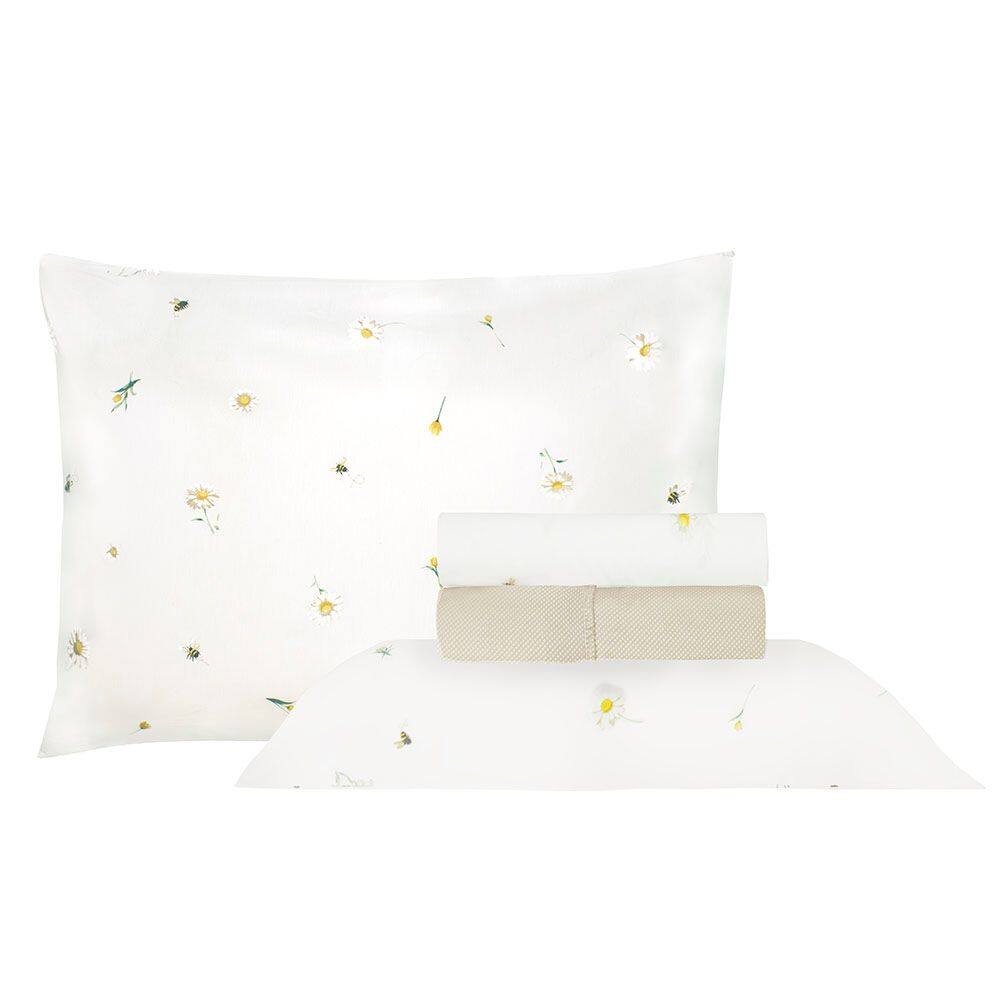 Jogo de Cama Duplo Casal 4 Peças Percal 180 Fios Abelha Sonhare Prata