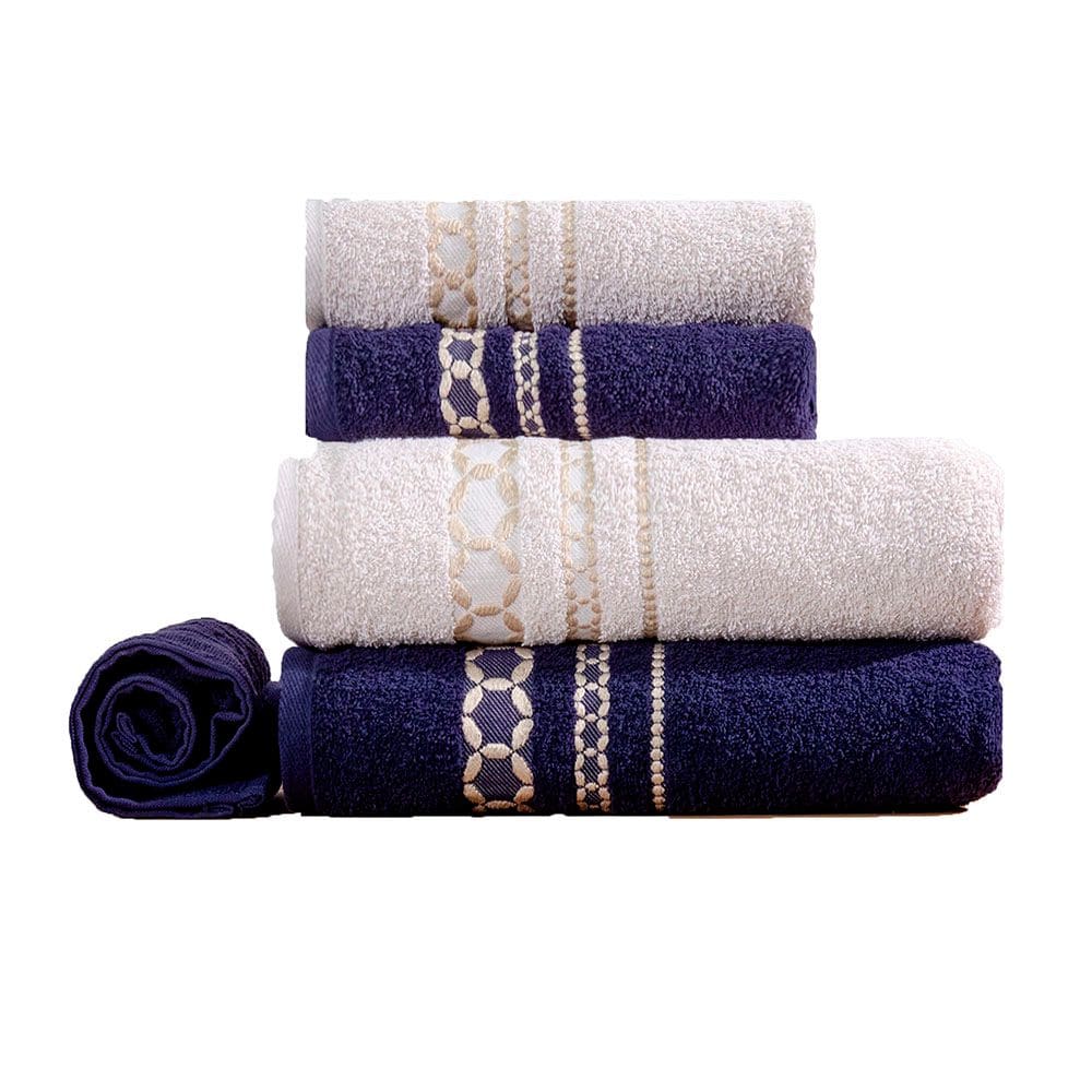 Toalhas de Banho 5 peças 420g/m² Azul Marino e Bege Sultan