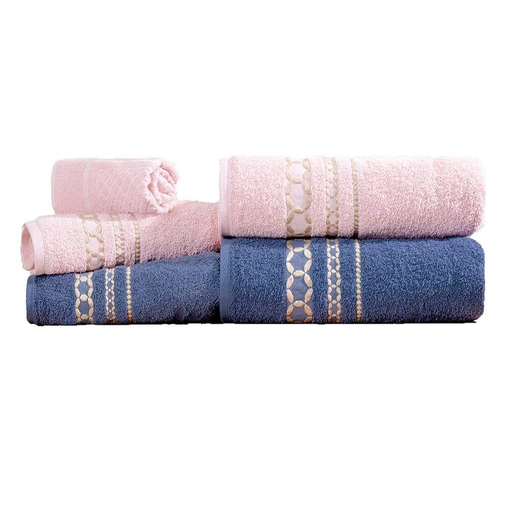 Kit de Toalhas de Banho 5 peças 420g/m² Jeans/Rosa Nude Romance Sonhare Prata
