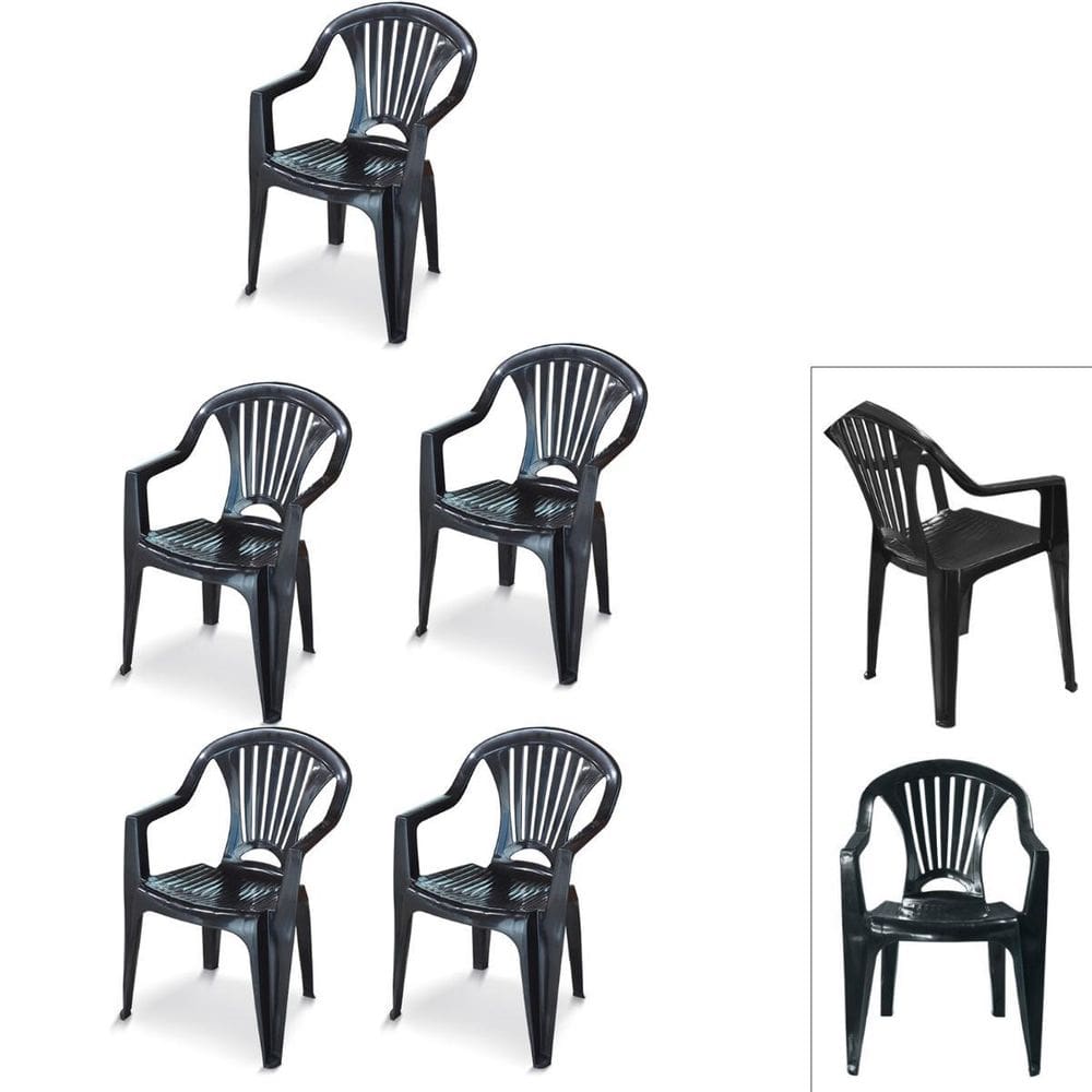 Kit 5 Cadeira Poltrona Plástico Vime Multiuso Lazer Preta