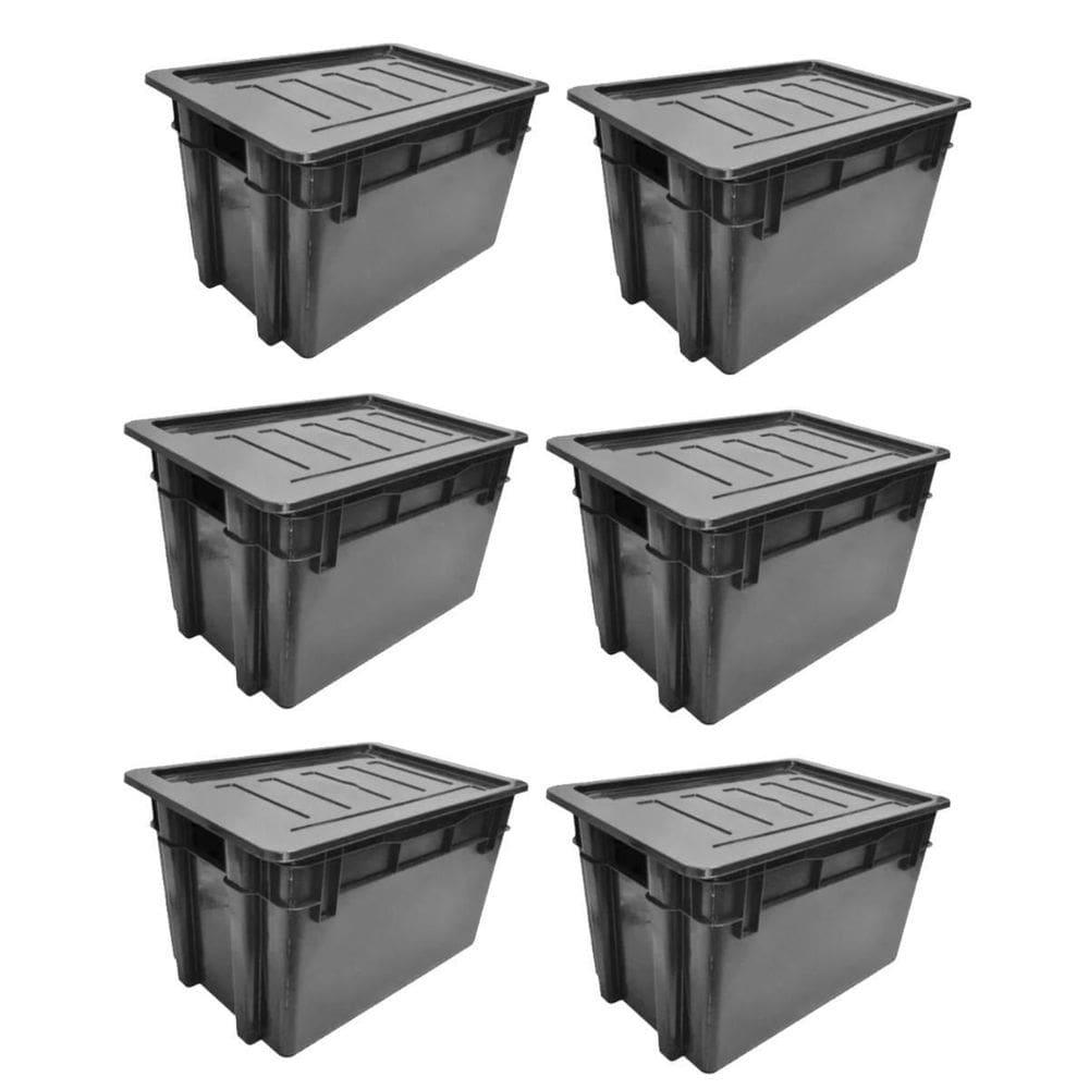 Kit 6 Organizador Multiuso Caixa 60 Lts Preta Com Tampa