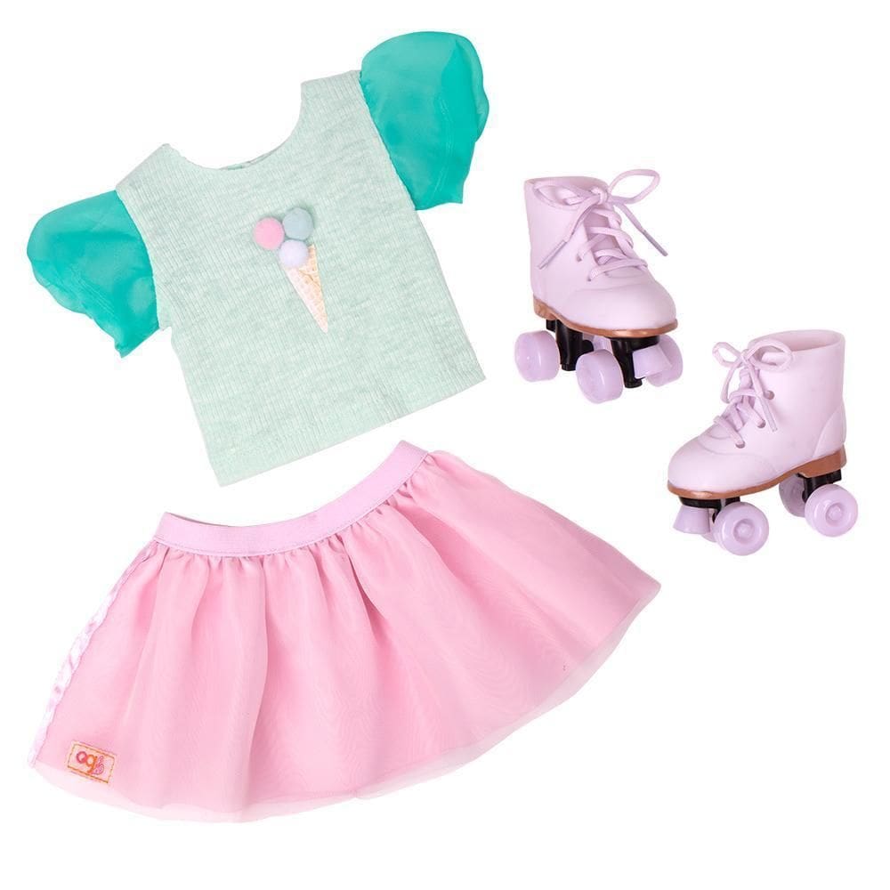 Conjunto Roupas Boneca Our Generation - Blusa, Saia e Patins