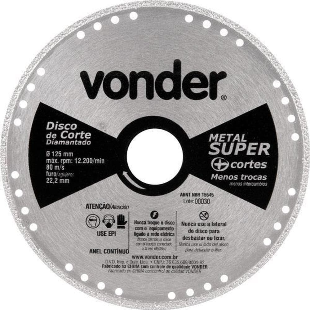 Disco Corte 125Mm Diamantado Contínuo Metal Super Vonder
