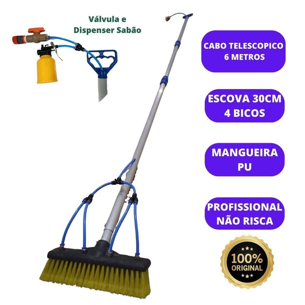 Vassoura Para Limpeza Placa Solar Profissional Cabo 6 Metros