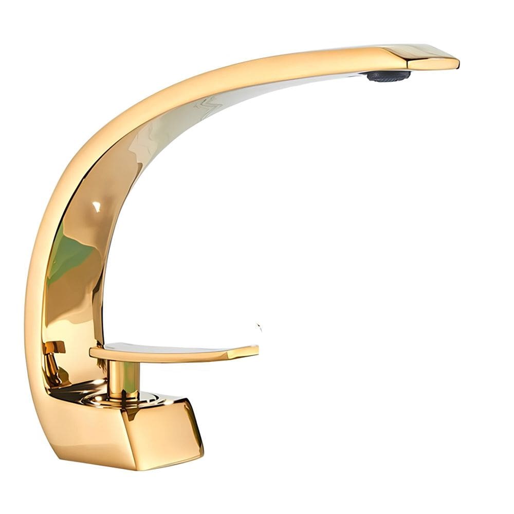 Torneira Banheiro Monocomando Cascata Curva Dourada Premium