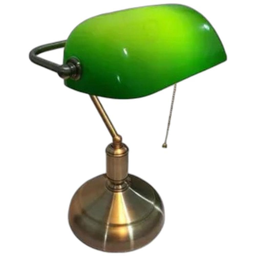 Abajur Clássico Banqueiro Estilo Inglês Verde E Ouro Velho