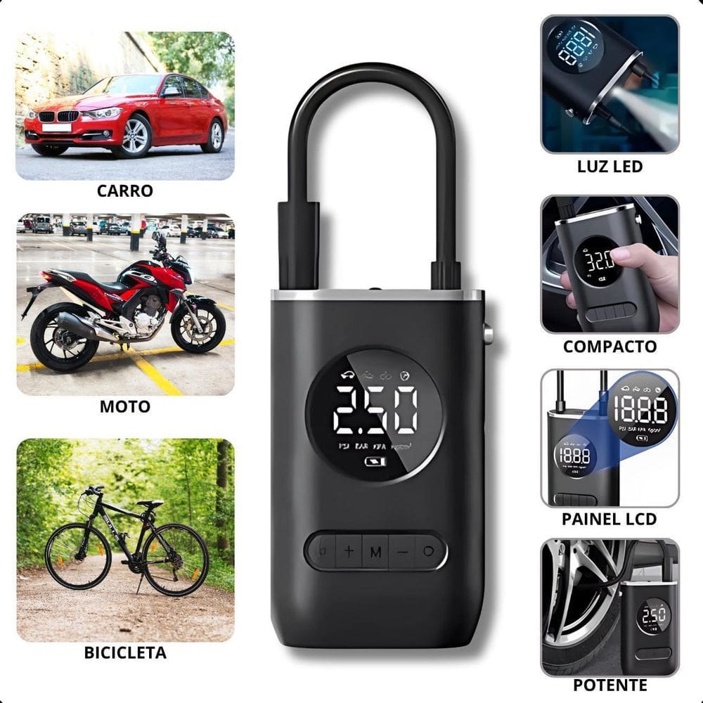 Bomba De Ar Automotiva 150 Psi Recarregável E Útil