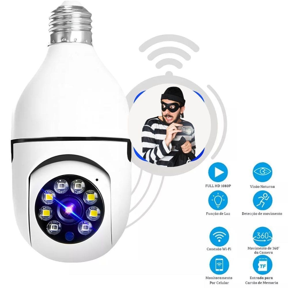 Lâmpada Com Câmera Ip Full Hd Com Alerta No Smartphone