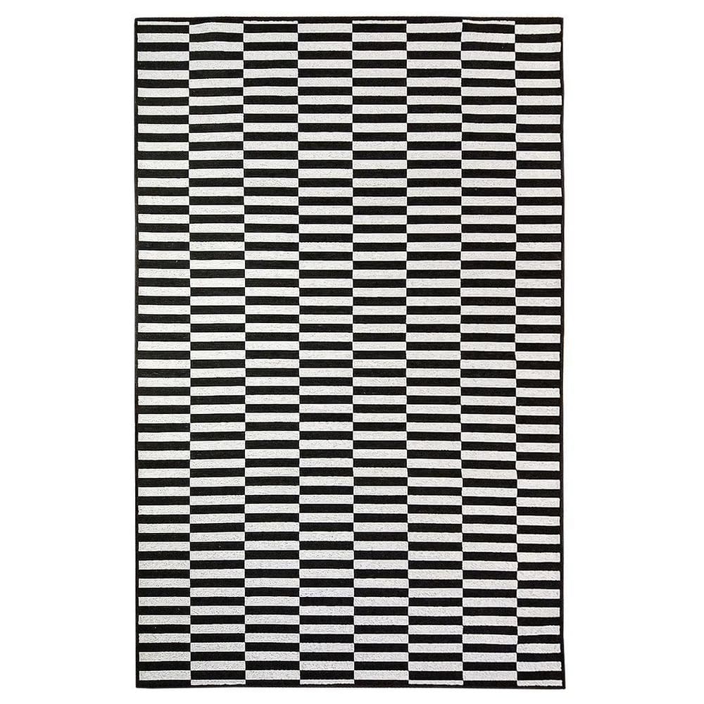 Tapete Sala Sem Pelo Listrado Preto Prata 250X300 Cm Listras