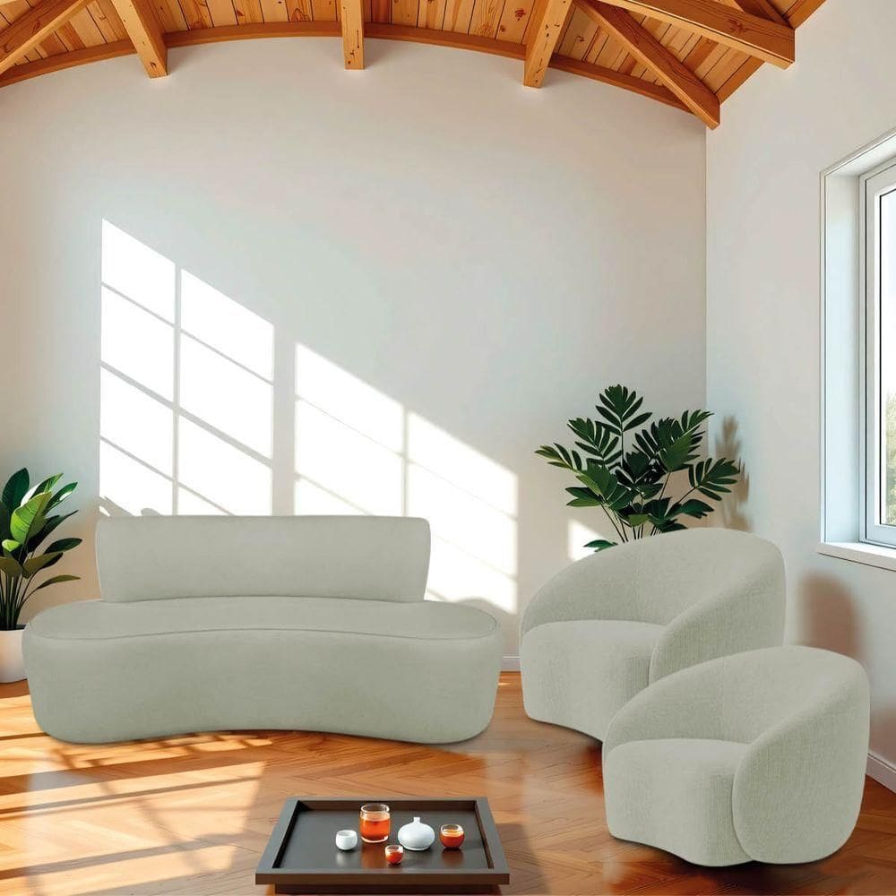 Kit Recamier Curvo Amsterdã 180cm E 2 Poltronas Amore Luxo Bouclé Cor Verde Oliva