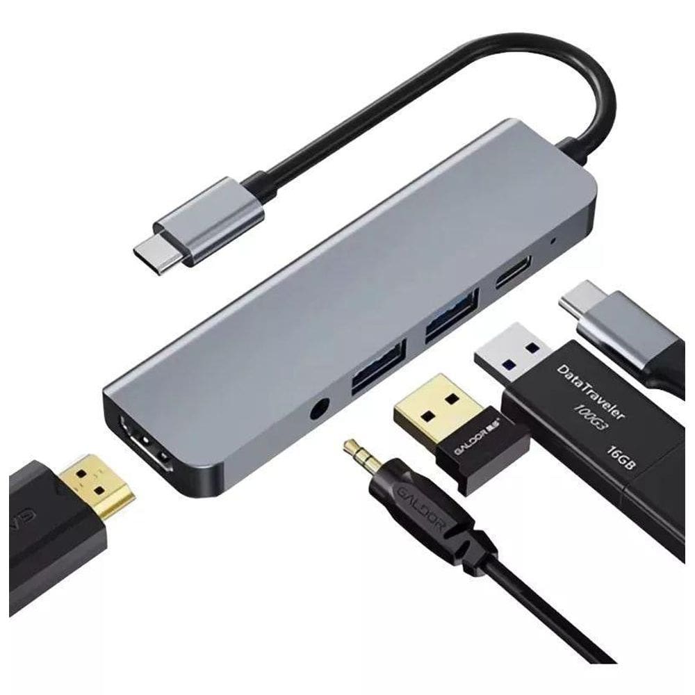 Adaptador Type-C Para Hdmi 5 Em 1 Usb Pd E P2 Tomate Mtv-615