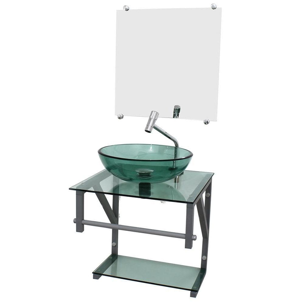 Gabinete De Vidro Verde 40Cm Ac Com Cuba Redonda