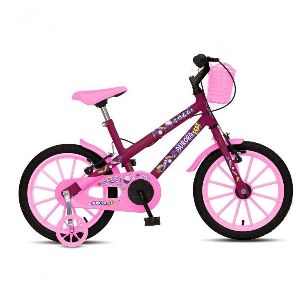 Bicicleta Aurora Fest, Aro 16, Com Freios V-brake, Com Rodas De Apoio, Capa Corrente E Cestinha Roxo