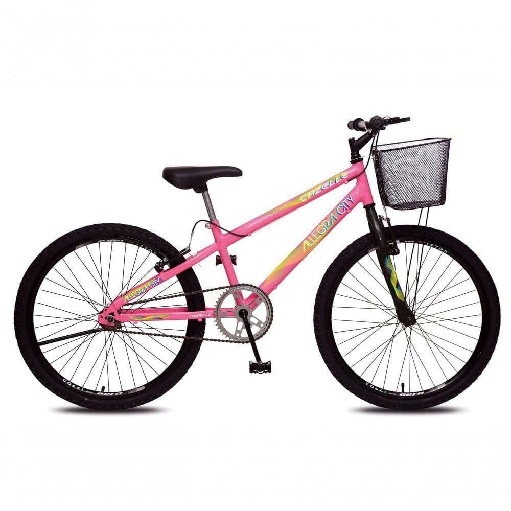 Bicicleta Allegra City Aro 24 Sem Marchas Freios V-brake E Cestão Colli Rosa Neon