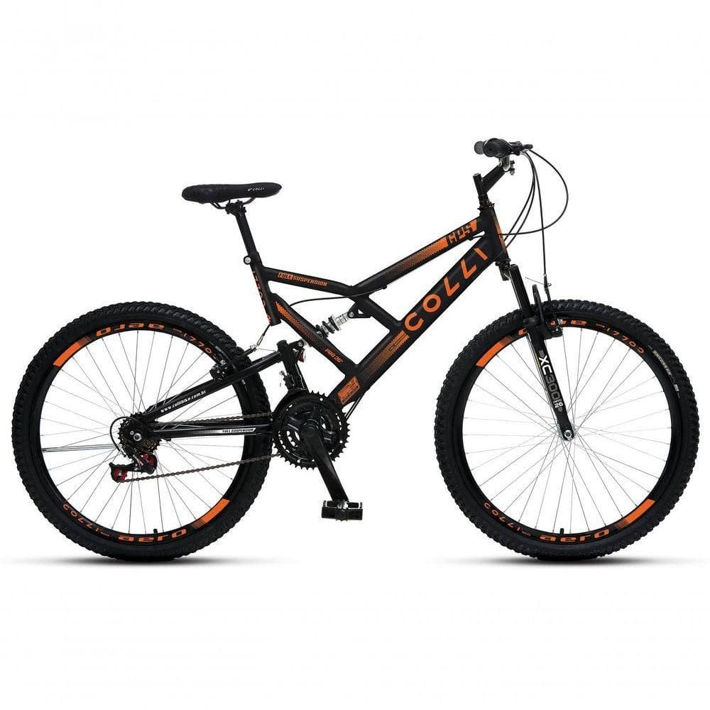 Bicicleta Gps 148 Dupla Suspensão E Freios V-Brake Aro 26 Aero 21 Marchas Colli Preto/laranja