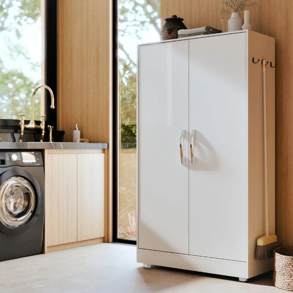 Armário Multiuso 2 Portas Com Puxadores Ideal Para Lavanderia Despensa