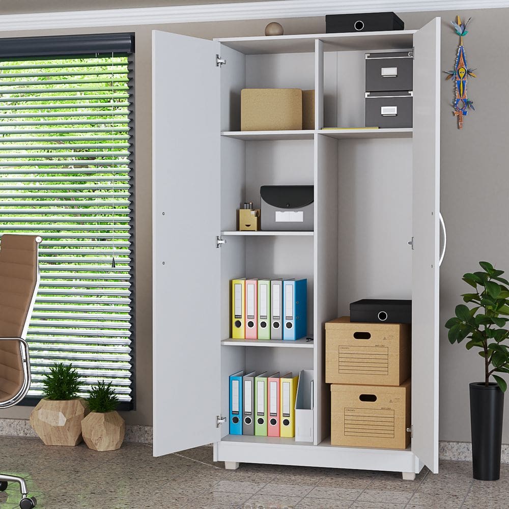 Armário Pequeno Para Escritório 2 Portas Multifuncional Puxador Metálico