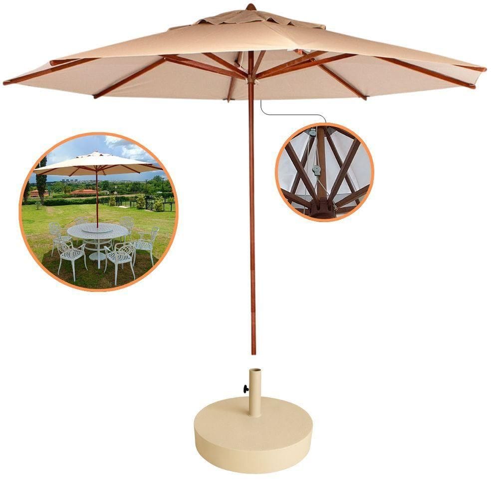 Guarda Sol Ombrelone 3,00m + Base 40kg Para Praia Piscina Jardim Bege Escuro