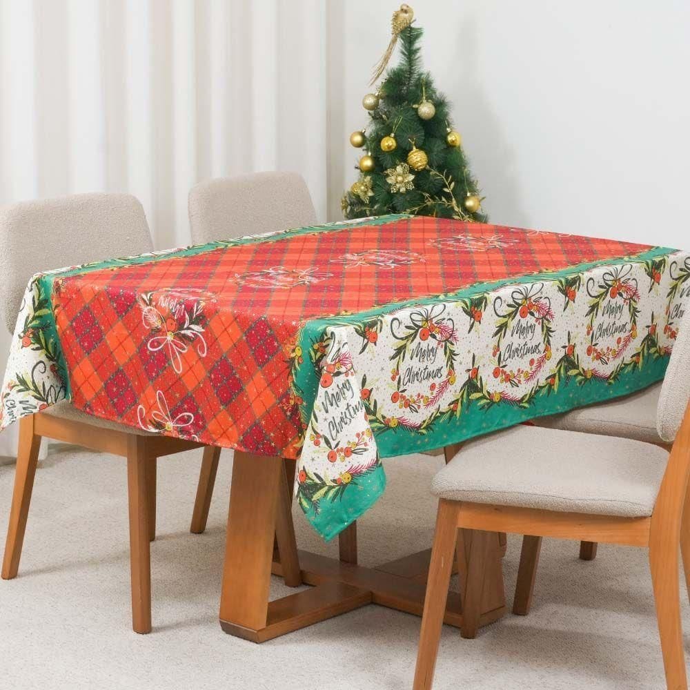 Toalha De Mesa Decorativa Natal 2,50m X 1,45m Para 8 Lugares Tecido Oxford - Estampa 2 - 100% Poliéster