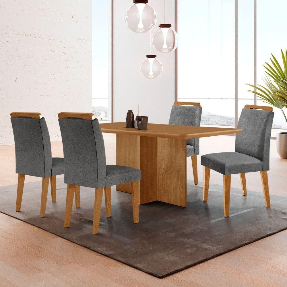 Mesa Olimpia 120 Mdf Com 4 Cadeiras Athenas Linho Grafite Naturalle