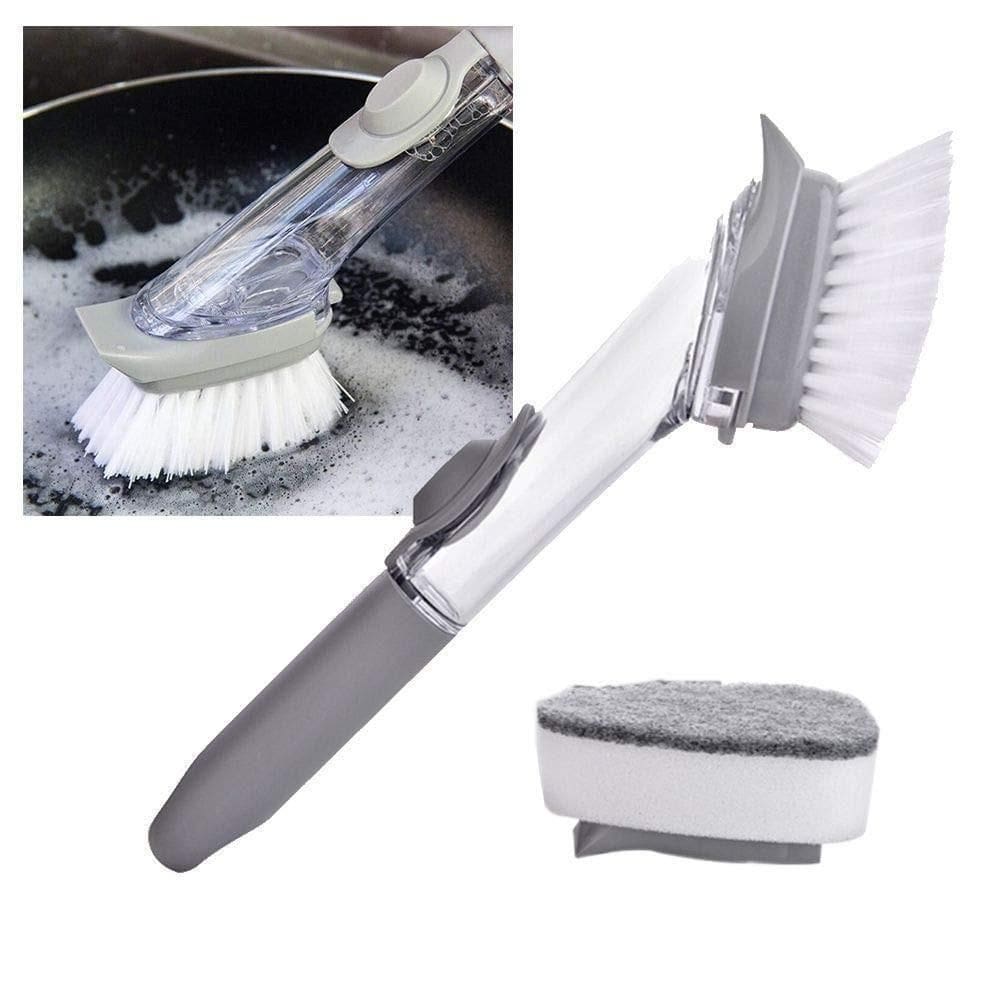 Escova Limpeza Lava Louça Automática Dispenser Detergente 4 Em 1 Multifuncional Raspa Esponja Grelha Churrasqueira Banhe