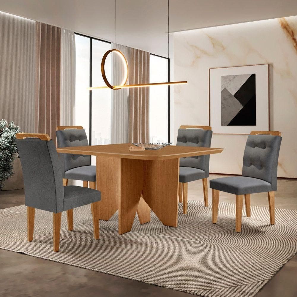 Mesa Evora 90 Mdf Com 4 Cadeiras Carol Linho Grafite Naturalle