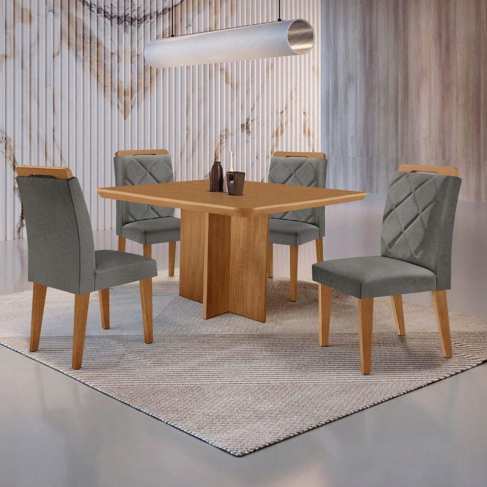 Mesa Olimpia 90 Mdf Com 4 Cadeiras Melissa Linho Grafite Naturalle