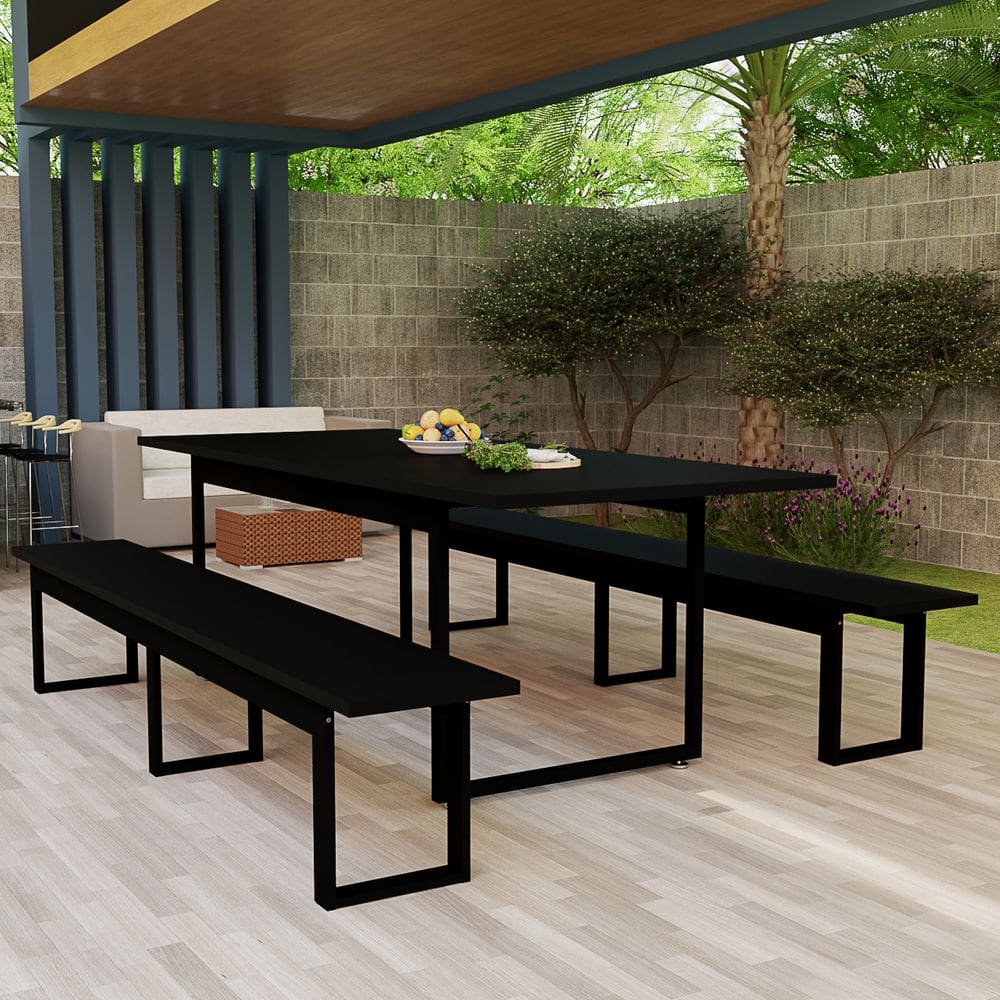 Mesa Com Bancos Estrutura De Ferro Ideal Para Jantar Varanda