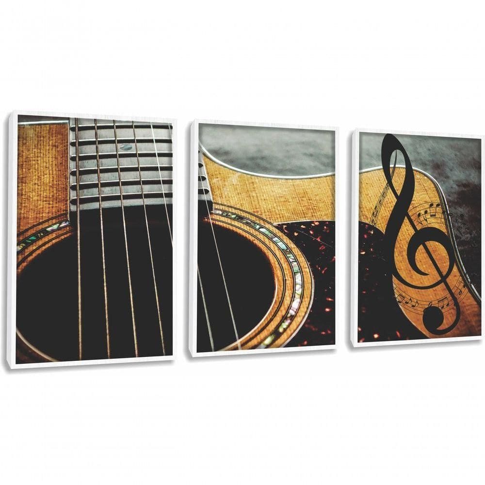 Quadro Decorativo Violão Com Moldura Branco