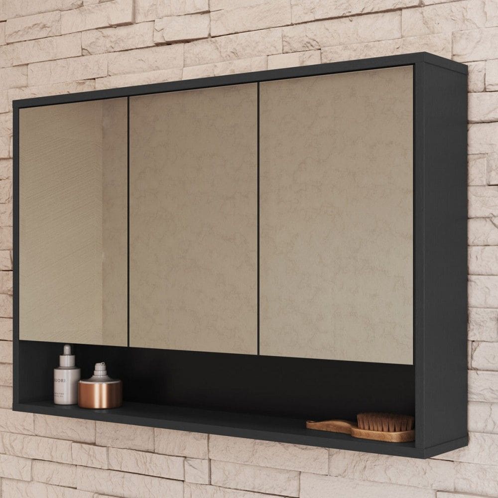 Armário de Banheiro Bari 3 Portas com Espelho Grafite - Art In Móveis