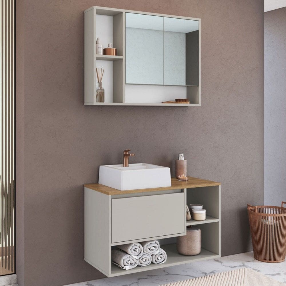 Armário de Banheiro Barcelona 3 Portas com Cuba e Espelho Arenas - Art In Móveis